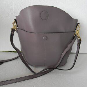 PURPLE/GRAY GENUINE LEATHER MEDIUM SHOULDER BAG/CROSSBODY BAG POCKETS